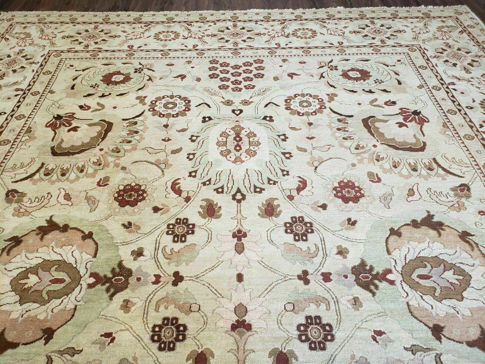 8' 8" X 11' Handmade Indian Floral Oriental Wool Rug Carpet Tea Washed Beige - Jewel Rugs