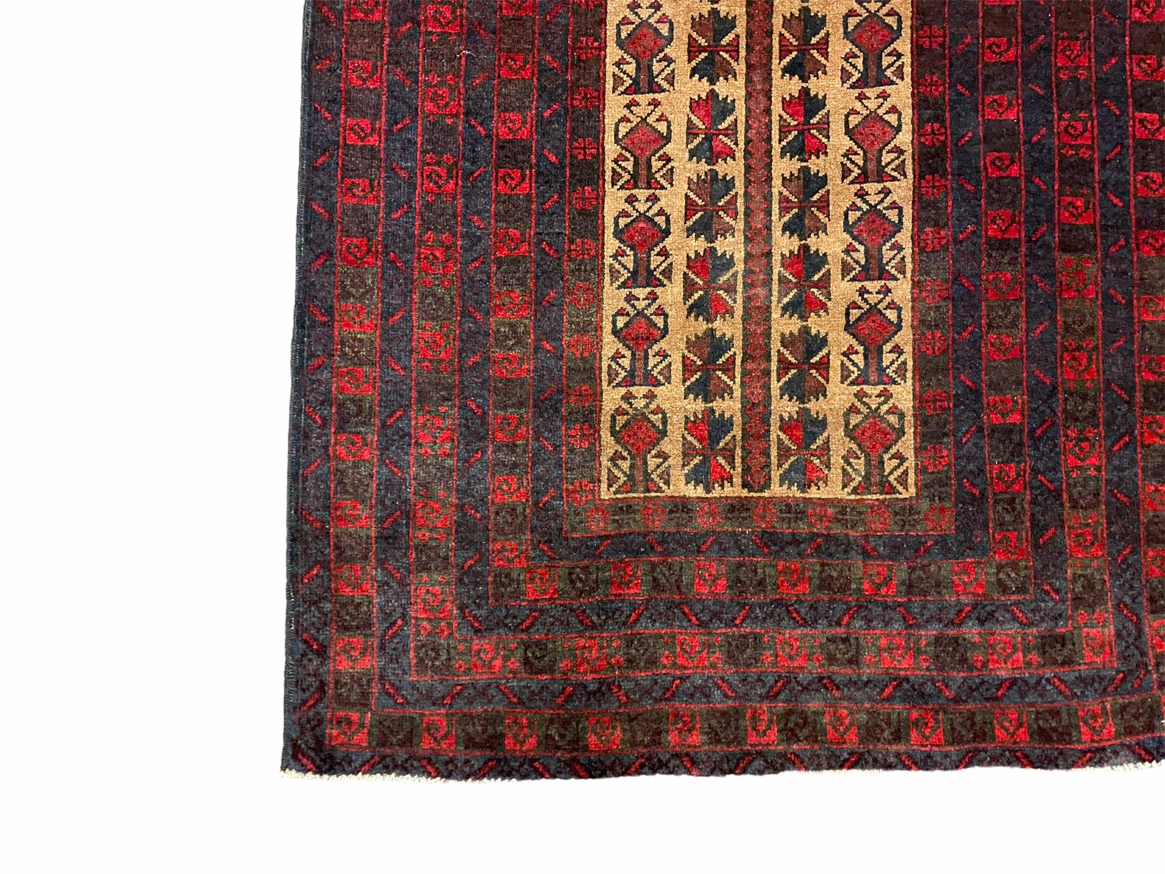 3 X 3.5 New Vintage Handmade Wool Rug Tribal Turkoman Balouch Red Prayer Rug - Jewel Rugs