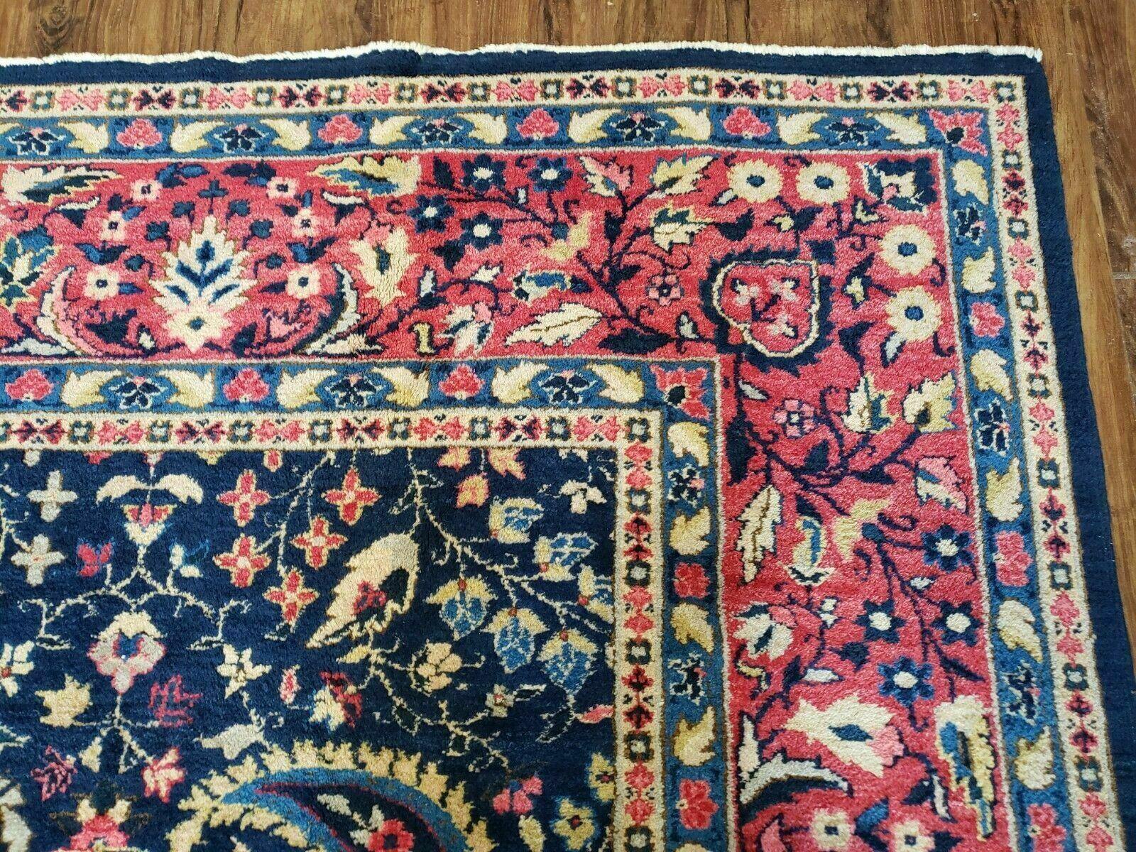 10' X 15.5' Antique Handmade Turkish Sparta Wool Area Rug Nice Navy Blue Red Organic - Jewel Rugs