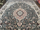 Wonderful Sino Persian Rug 10x14, Wool on Silk Foundation, Very Fine Floral Medallion Oriental Carpet, Dark Green Salmon Pink Light, Wow - Jewel Rugs