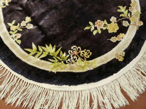 4' X 4' Vintage Round Handmade Chinese Silk Art Deco Rug Flowers Black Nice - Jewel Rugs