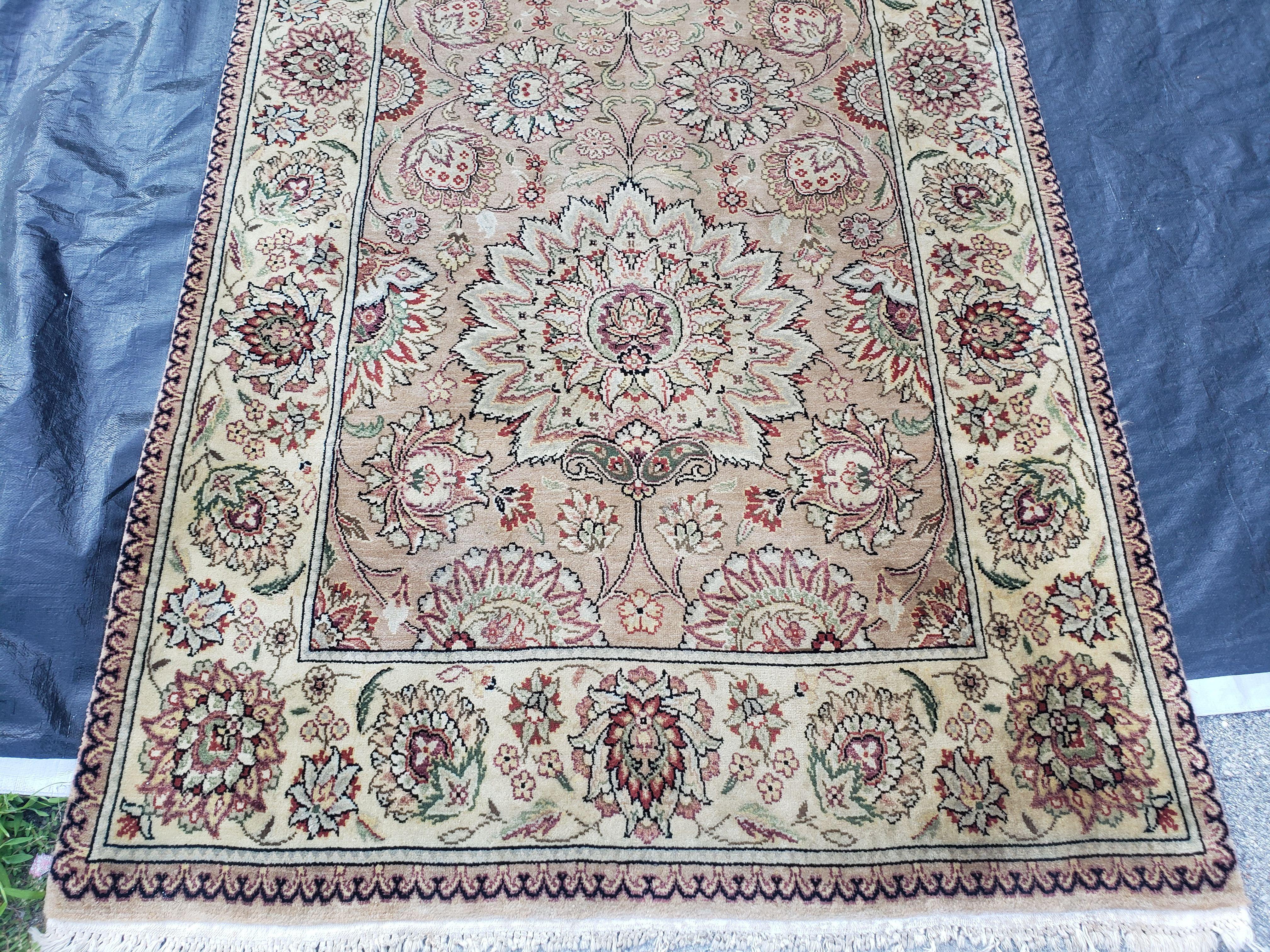 Vintage Very Long Runner 27' ft, Hand-Knotted, Light Salmon Pink & Beige, Indo Mahal Rug, Indian Carpet, Persian Oriental Design, 4' x 27' - Jewel Rugs