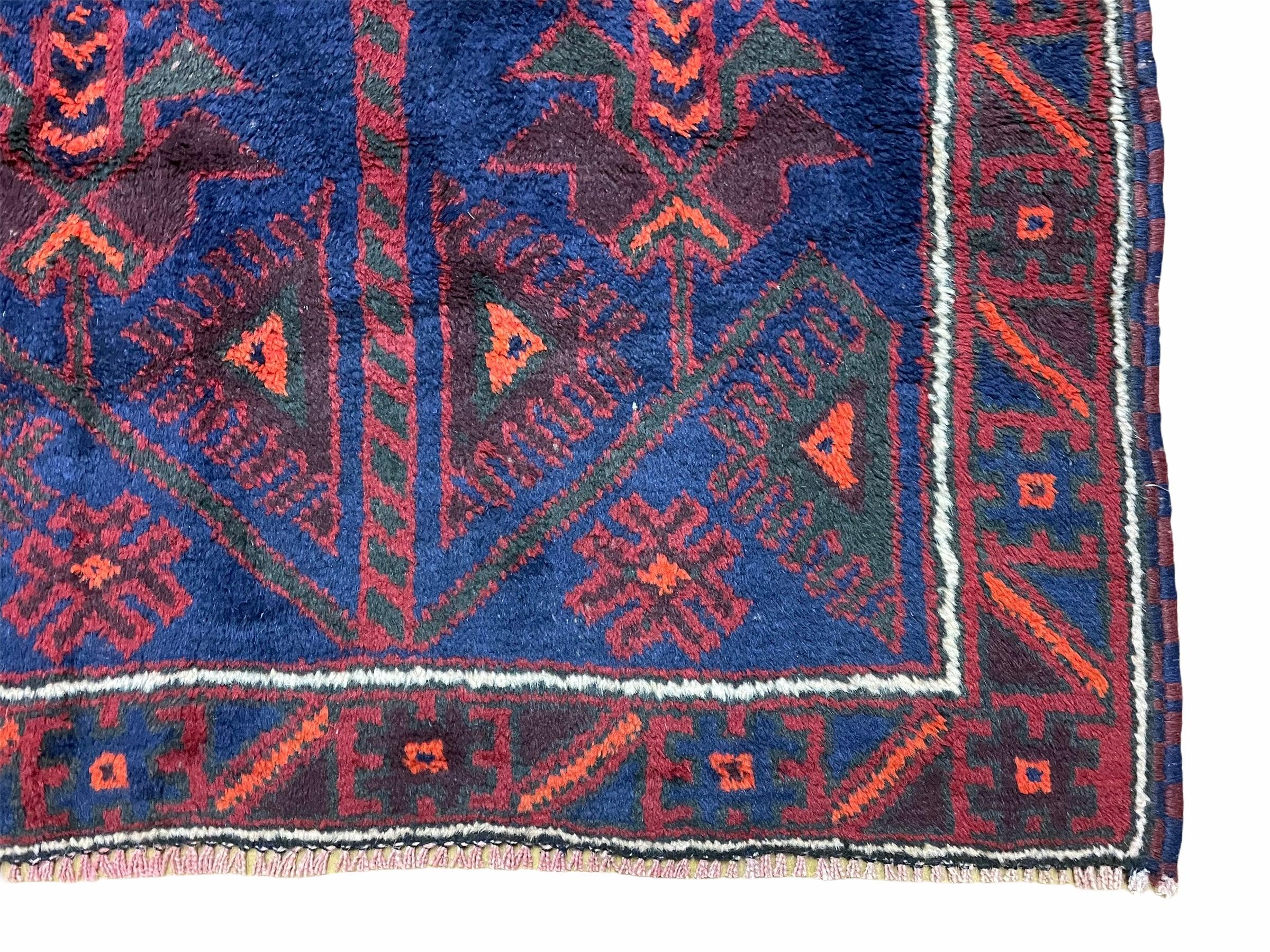 2'10"X 4'7" Vintage Handmade Tribal Wool Rug Balouchi Rug Afghan Rug Blue Red - Jewel Rugs