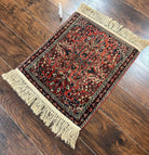 Antique Persian Sarouk Rug 2x3, Small Wool Persian Carpet 2 x 3 ft, Floral, Red Navy Blue Cream, Hand Knotted Small Traditional Oriental Accent Rug - Jewel Rugs