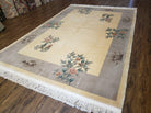 6' X 9' Vintage Handmade Chinese Art Deco 120 Lines Wool Rug Flowers Nice Ivory - Jewel Rugs