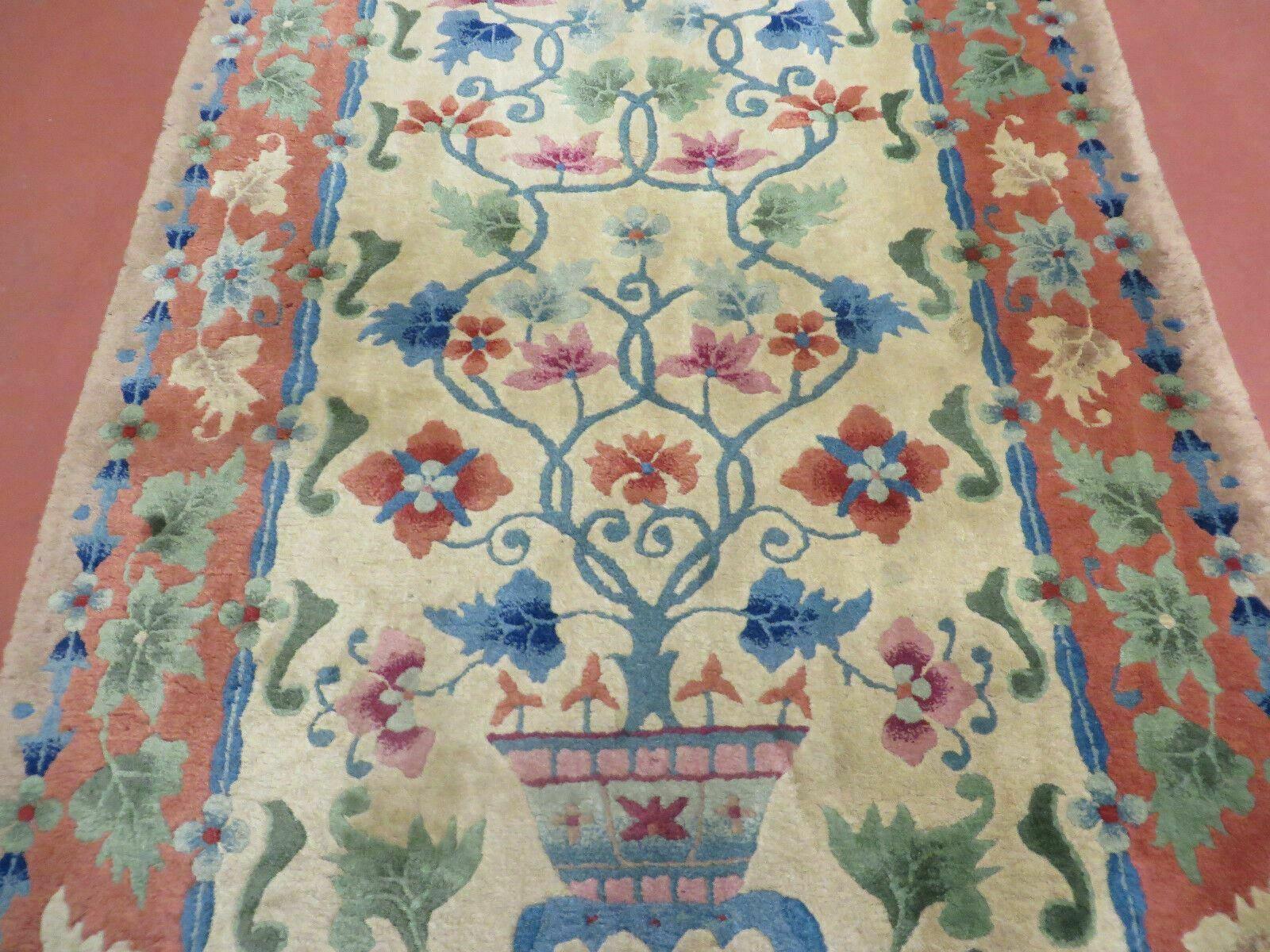 3' X 5' Vintage Art Deco Nichols Handmade Chinese Wool Rug Flowers Vase - Jewel Rugs