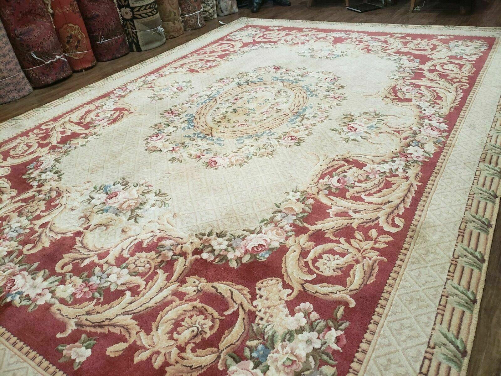 10' X 14' Vintage Chinese Handmade Wool Piled Rug French Aubusson Savonnerie - Jewel Rugs