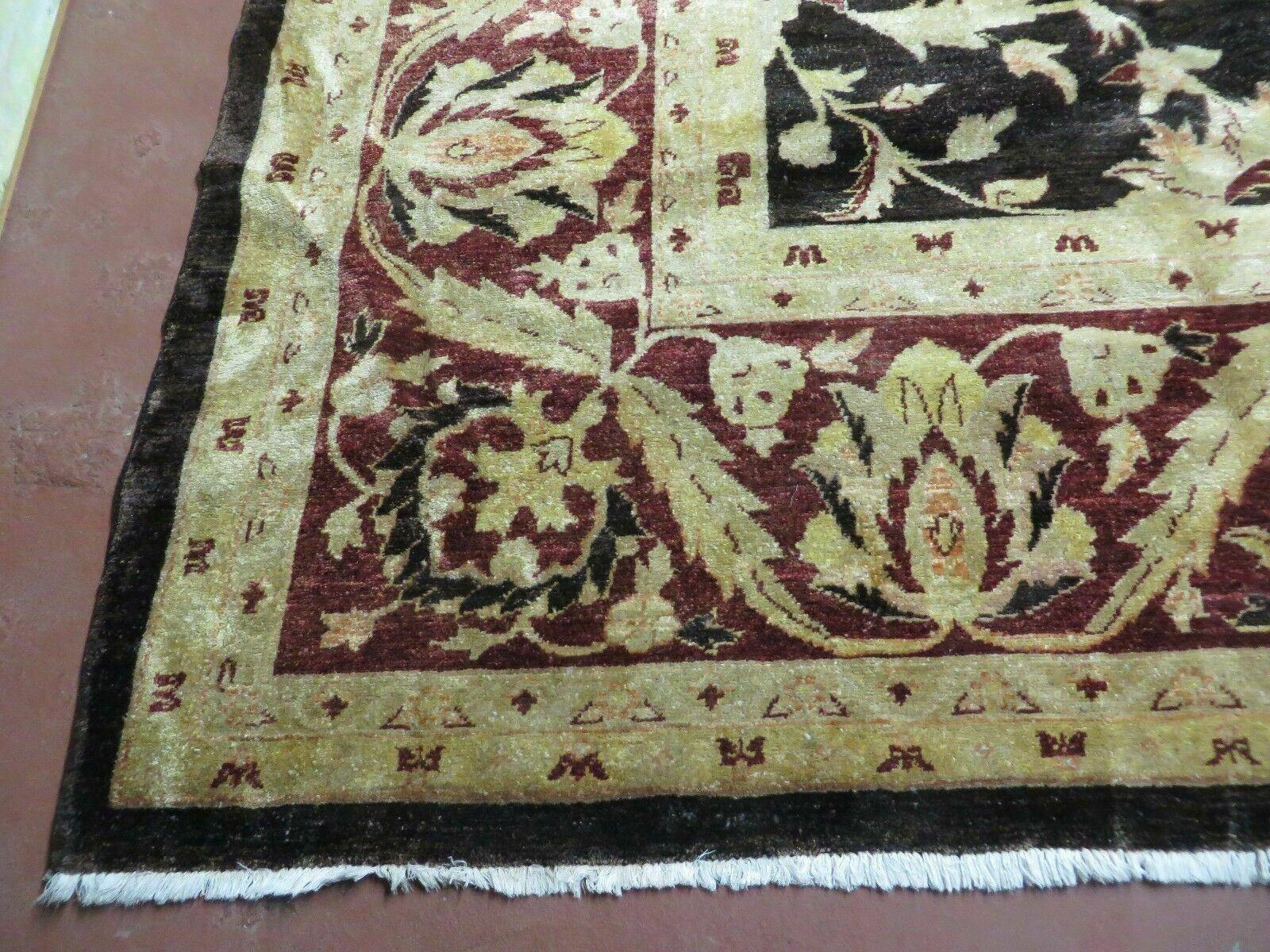 11' X 15' Vintage Hand Knotted Indian Agra Wool Rug Hand Made Dark Brown Floral - Jewel Rugs