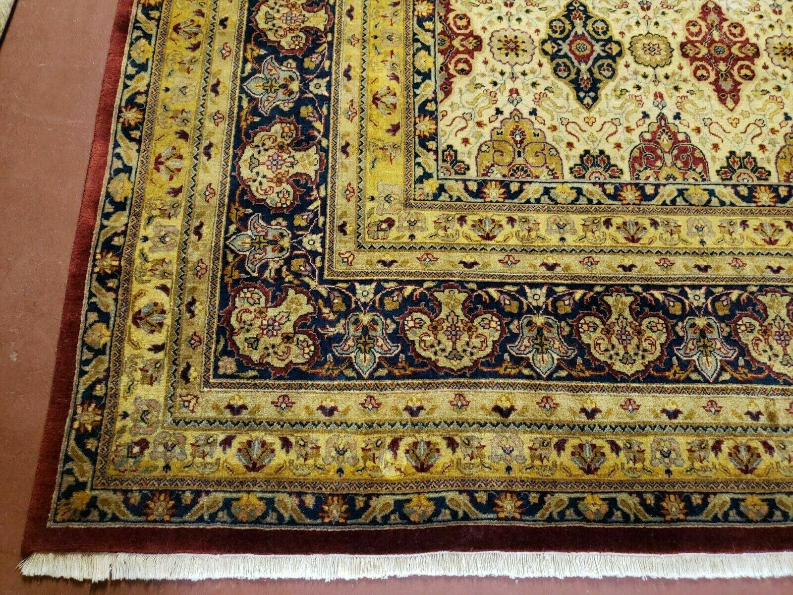 9' X 12' One-Of-A-Kind Hand-Knotted Indian Wool Rug Floral Agra Vegetable Dyes - Jewel Rugs