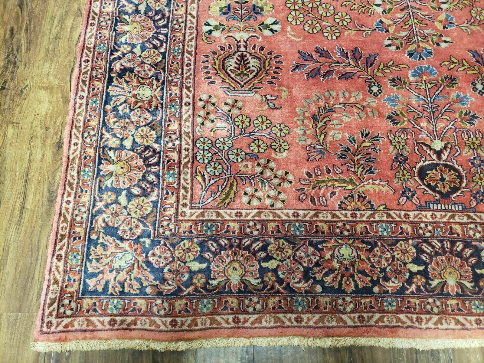 5' 6" X 8' Vintage Handmade Sarouk Design Floral Wool Rug Red Vegetable Dyes - Jewel Rugs