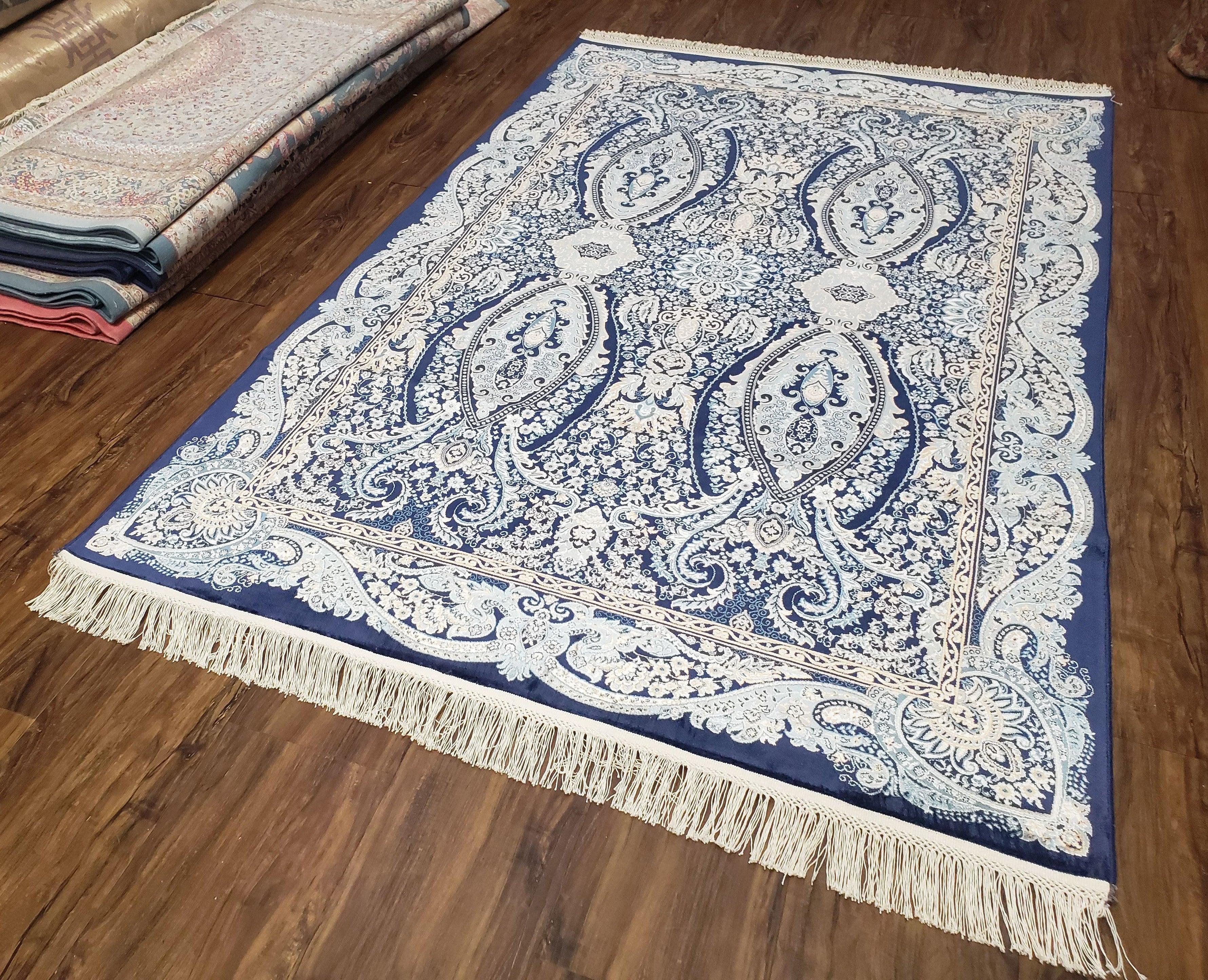 4x6 Silk Carpet Blue, Light Blue Very Fine Area Rug 4 x 6, Oriental Rug, Bamboo Silk, Turkish Rug, High Quality, Super Soft - Jewel Rugs