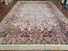 8' 8" X 12' Karastan Made Floral Kirman # 742 Wool Rug American Ivory/Beige Nice - Jewel Rugs