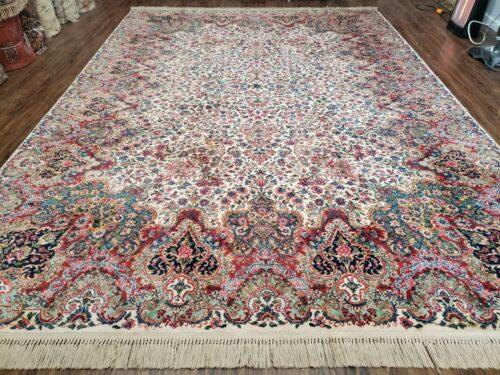 8' 8" X 12' Karastan Made Floral Kirman # 742 Wool Rug American Ivory/Beige Nice - Jewel Rugs