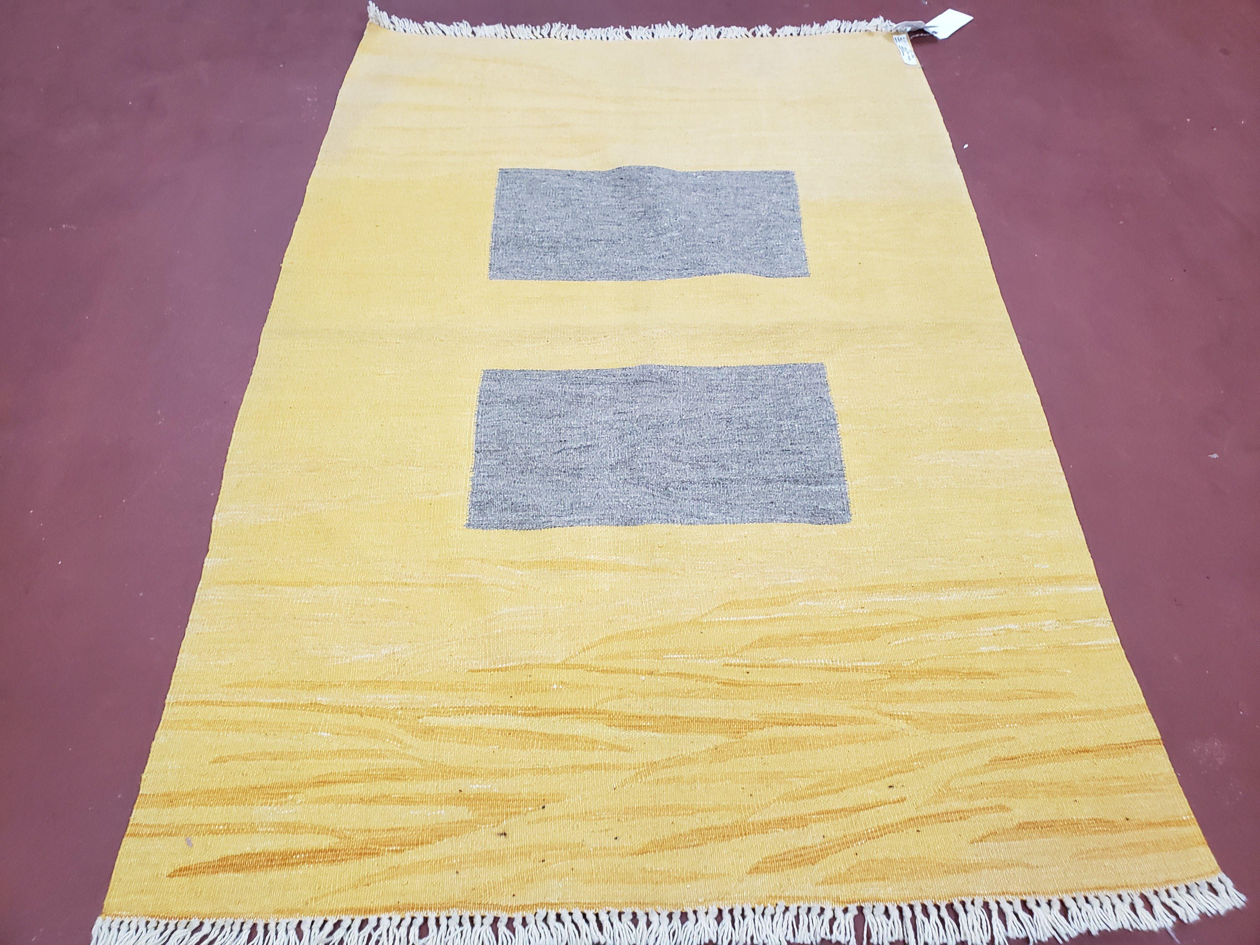 Yellow and Gray Rug, 4x5 - 4x6 Rugs, New Turkish Kilim Rug, Flatweave Area Rug, Boho Abstract Rug, Minimal Decor, Hand Woven, Handmade, Wool - Jewel Rugs