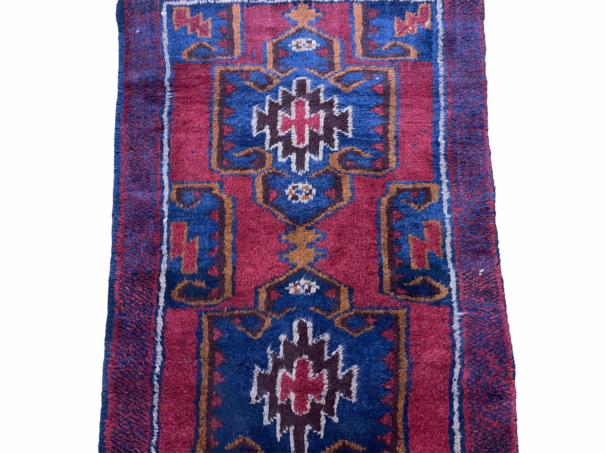 2' 8" X 4' 4" Vintage Handmade Tribal Wool Rug Balouchi Rug Afghan Rug Red Blue - Jewel Rugs