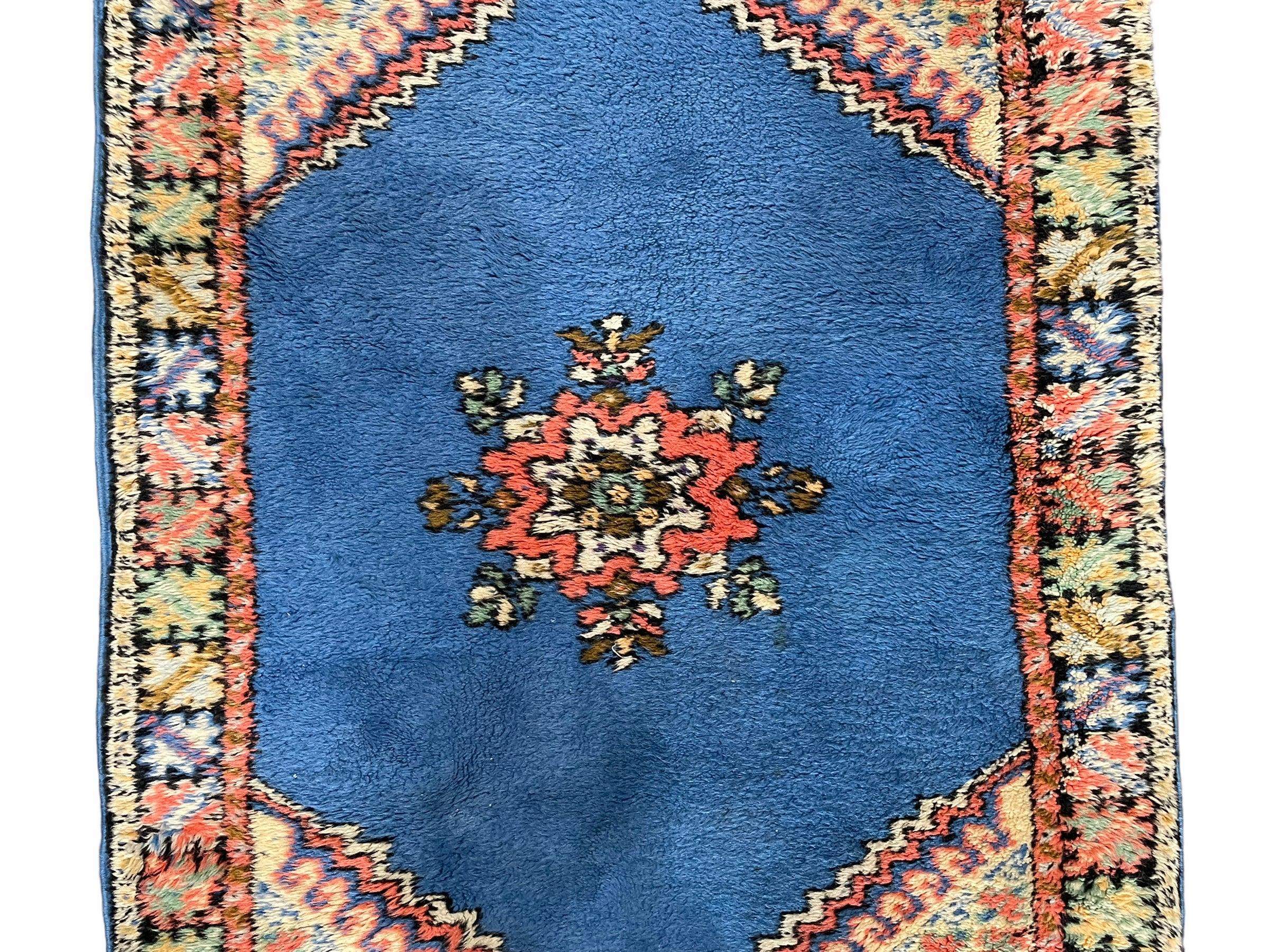 Vintage Moroccan Tribal Rug 2' 9" x 4' 7", Hand-Knotted Wool Medallion Carpet, 2.5 x 4 to 3x5 Boho Area Rugs, Small Oriental Blue Accent Rug - Jewel Rugs