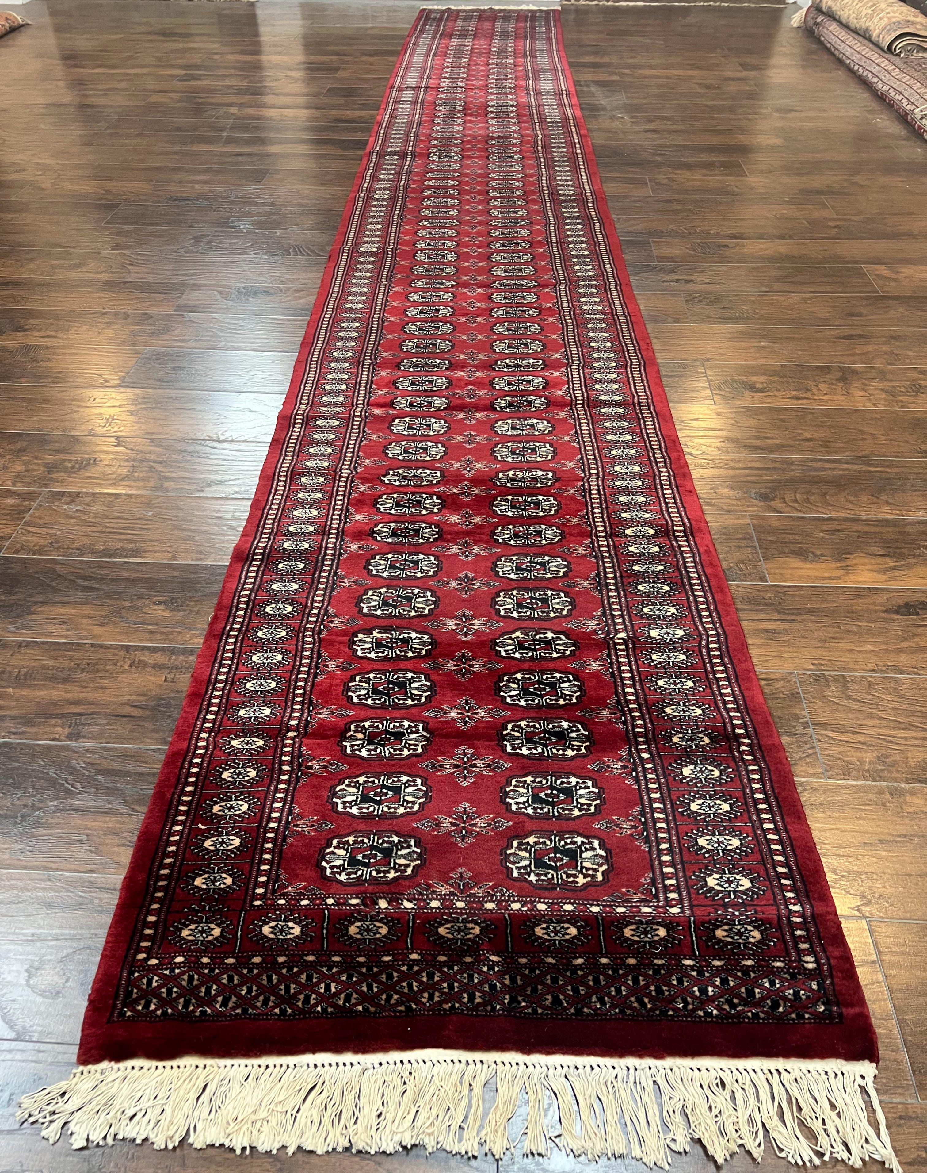 Turkoman Runner Long Wool Rug 2' 8" x 19' 8" Vintage Runner Rug, Hallway Rug, Bokhara Runner, Red Turkmen Rug, Wool Bukhara Runner 19ft 20ft - Jewel Rugs