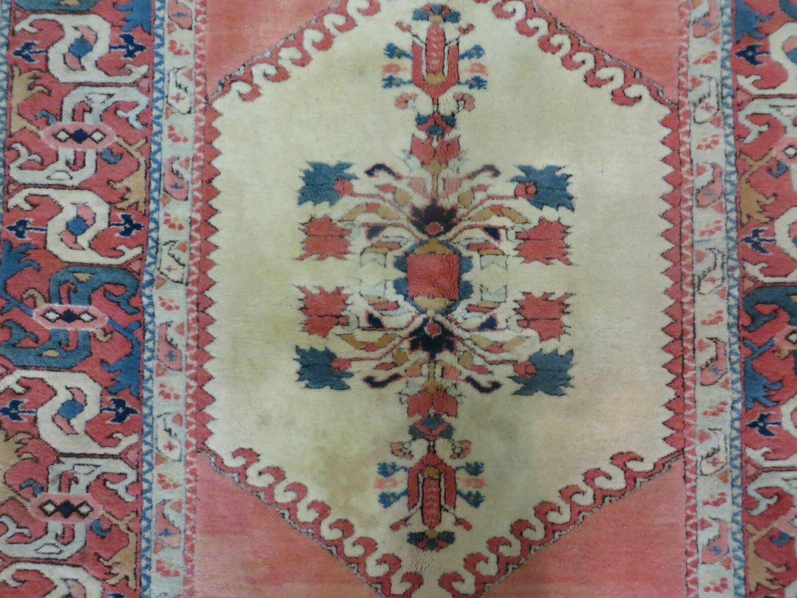 4.5' X 7.5' Vintage Handmade Turkish Wool Rug Heriz Carpet Pink Peach Red Ivory Bohemian Boho Chic Interior Design - Jewel Rugs