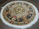 5' Vintage Round Handmade Chinese Peking Art Deco Wool Rug Flowers 90 Line - Jewel Rugs