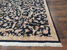 Chinese Aubusson Rug 8.8 x 11, Black Cream Gold, Allover Floral Pattern, Vintage Wool Pile Rug, Traditional European Design, Handmade Carpet - Jewel Rugs