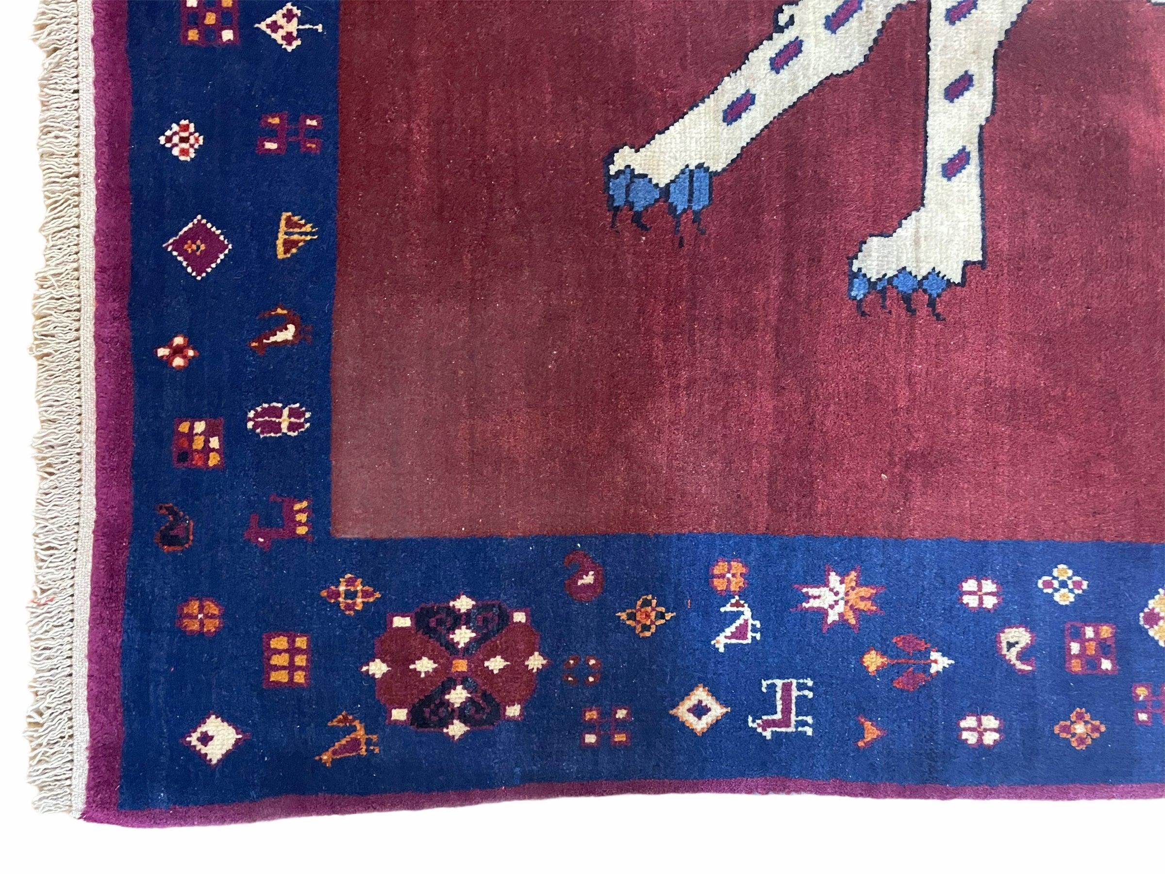 5 X 7 Handmade Zagros Wool Rug Snow White Panther Maroon Blue Organic Dyes - Jewel Rugs