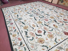 New Needlepoint Rug 9x12, Hand Woven Wool Area Rug, Flatweave Carpet, Handmade Chinese Needlepoint, Floral European Design, Ivory Background - Jewel Rugs