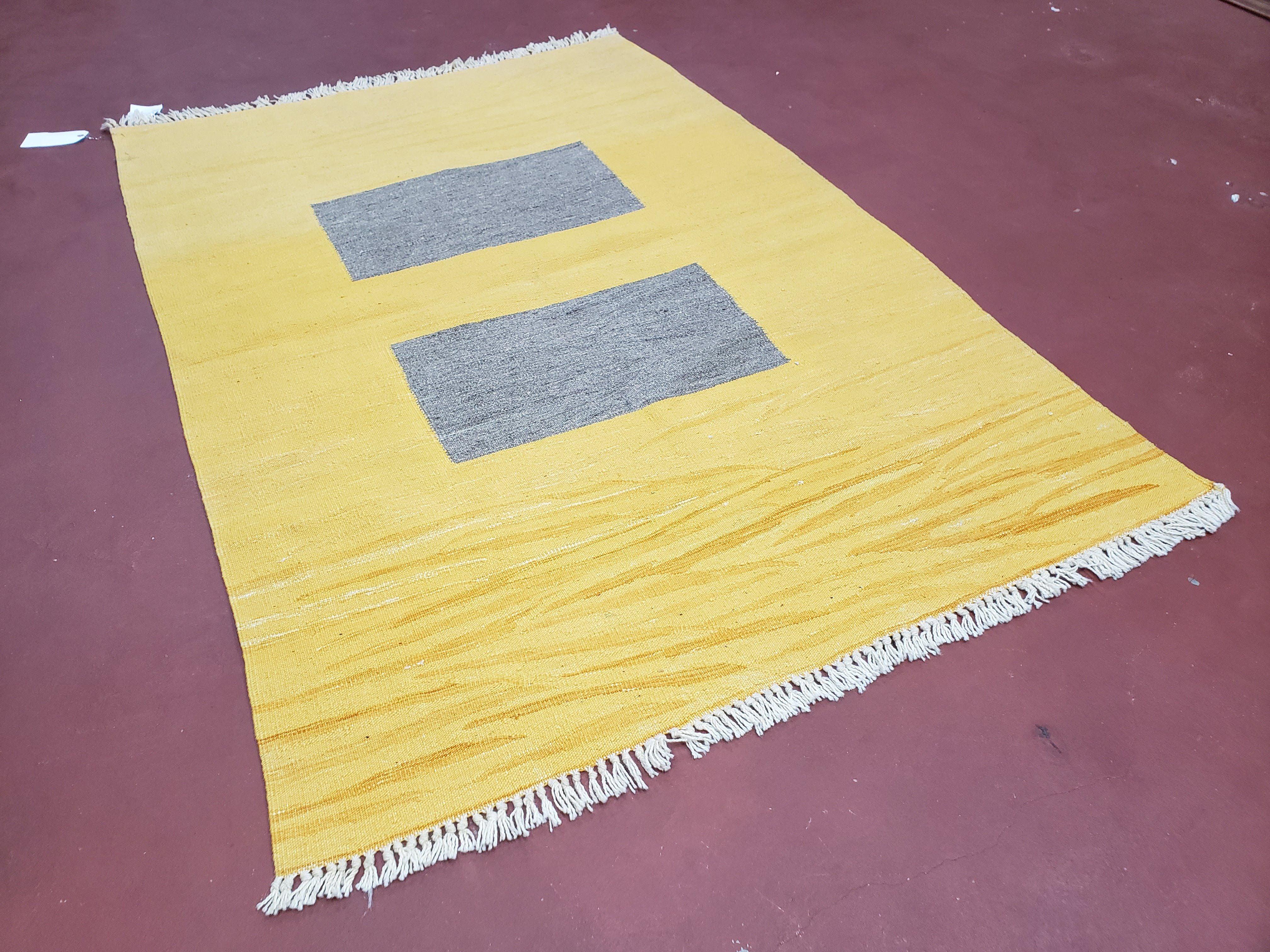 Yellow and Gray Rug, 4x5 - 4x6 Rugs, New Turkish Kilim Rug, Flatweave Area Rug, Boho Abstract Rug, Minimal Decor, Hand Woven, Handmade, Wool - Jewel Rugs