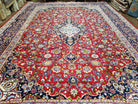 Persian Kashan Rug 10x14 Oriental Carpet 10 x 14, Floral Medallion, Authentic Hand Knotted Rug, Red Blue, High Quality, Vintage Antique Rug, - Jewel Rugs