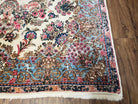 Antique Persian Kirman Rug, Ivory - Light Blue - Rose, Hand-Knotted, Wool, 5' 11" x 8' 11" - Jewel Rugs