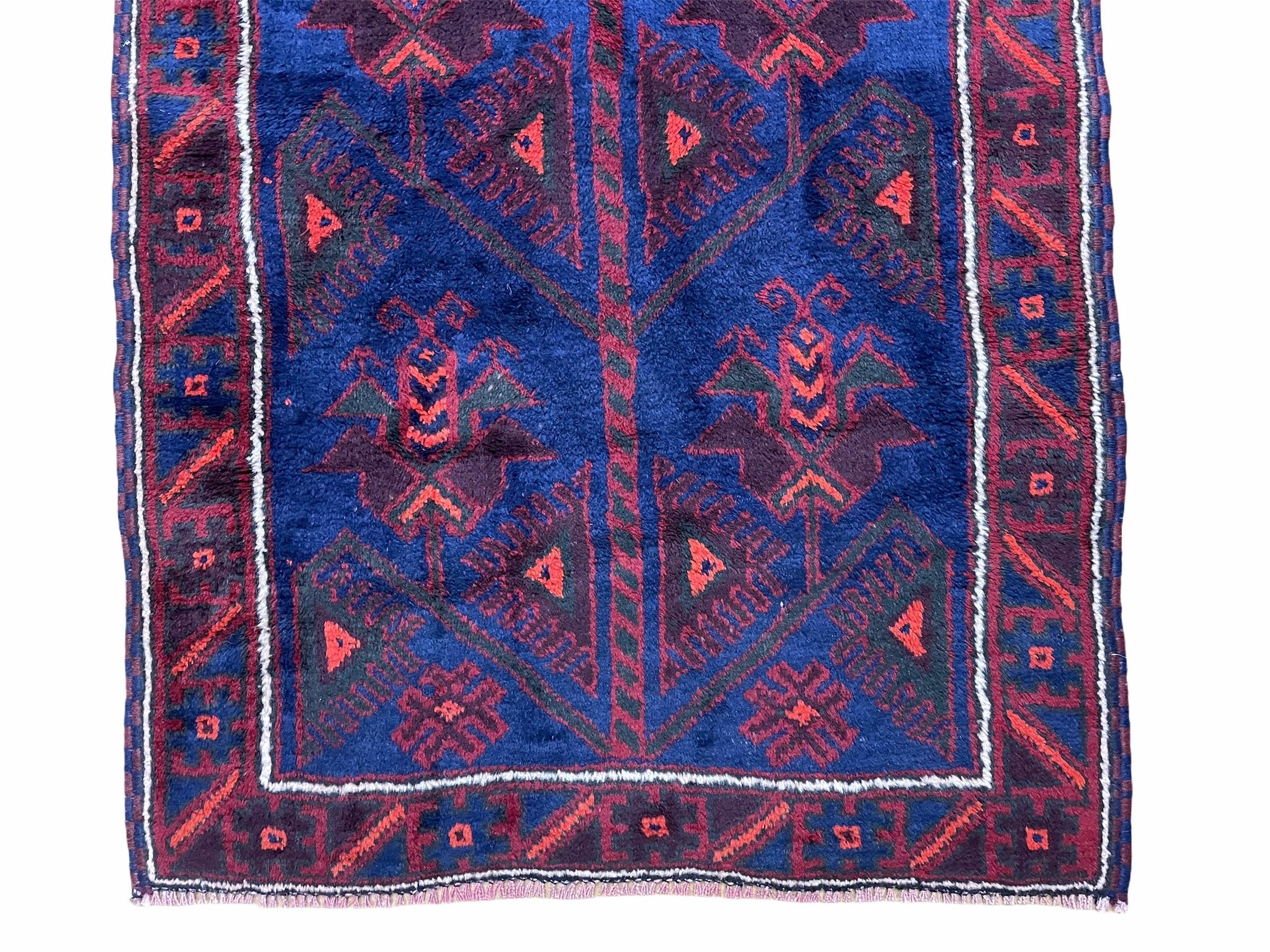 2'10"X 4'7" Vintage Handmade Tribal Wool Rug Balouchi Rug Afghan Rug Blue Red - Jewel Rugs