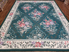 Chinese Needlepoint Rug 8x10, Vintage Green Area Rug, Hand-Woven Flatweave Floral European Design Carpet Wool Handmade 8x 10 Living Room Rug - Jewel Rugs