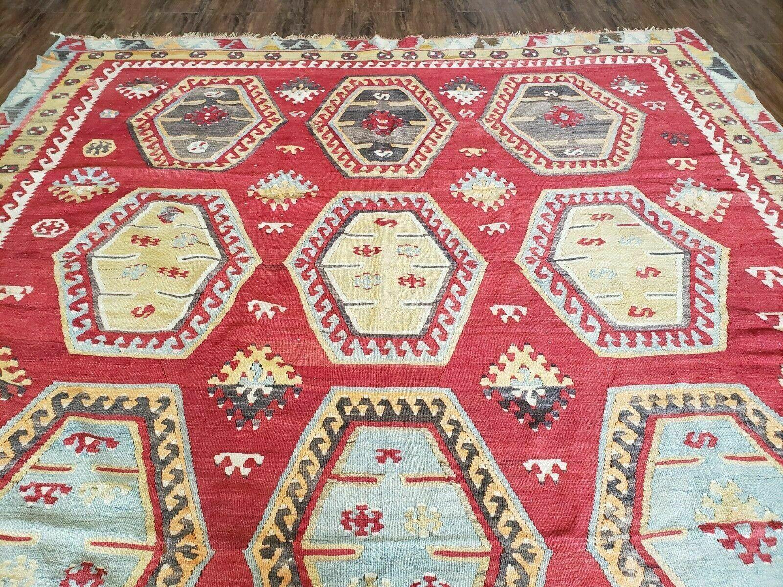 8' X 12' Vintage Turkish Kilim Handmade Flat Weave Wool Rug Veg Dyes - Jewel Rugs