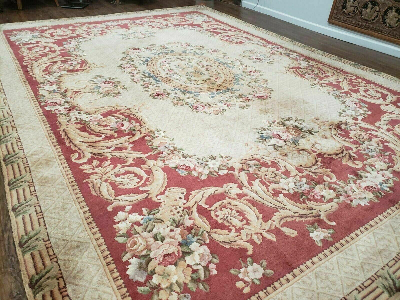 10' X 14' Vintage Chinese Handmade Wool Piled Rug French Aubusson Savonnerie - Jewel Rugs