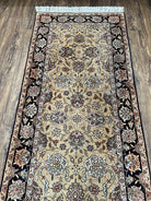 Sino Persian Runner Rug 3 x 10 ft Oriental Runner, Hand Knotted Vintage Hallway Rug, High Quality Wool 10ft Runner, Tan Black Allover Floral - Jewel Rugs