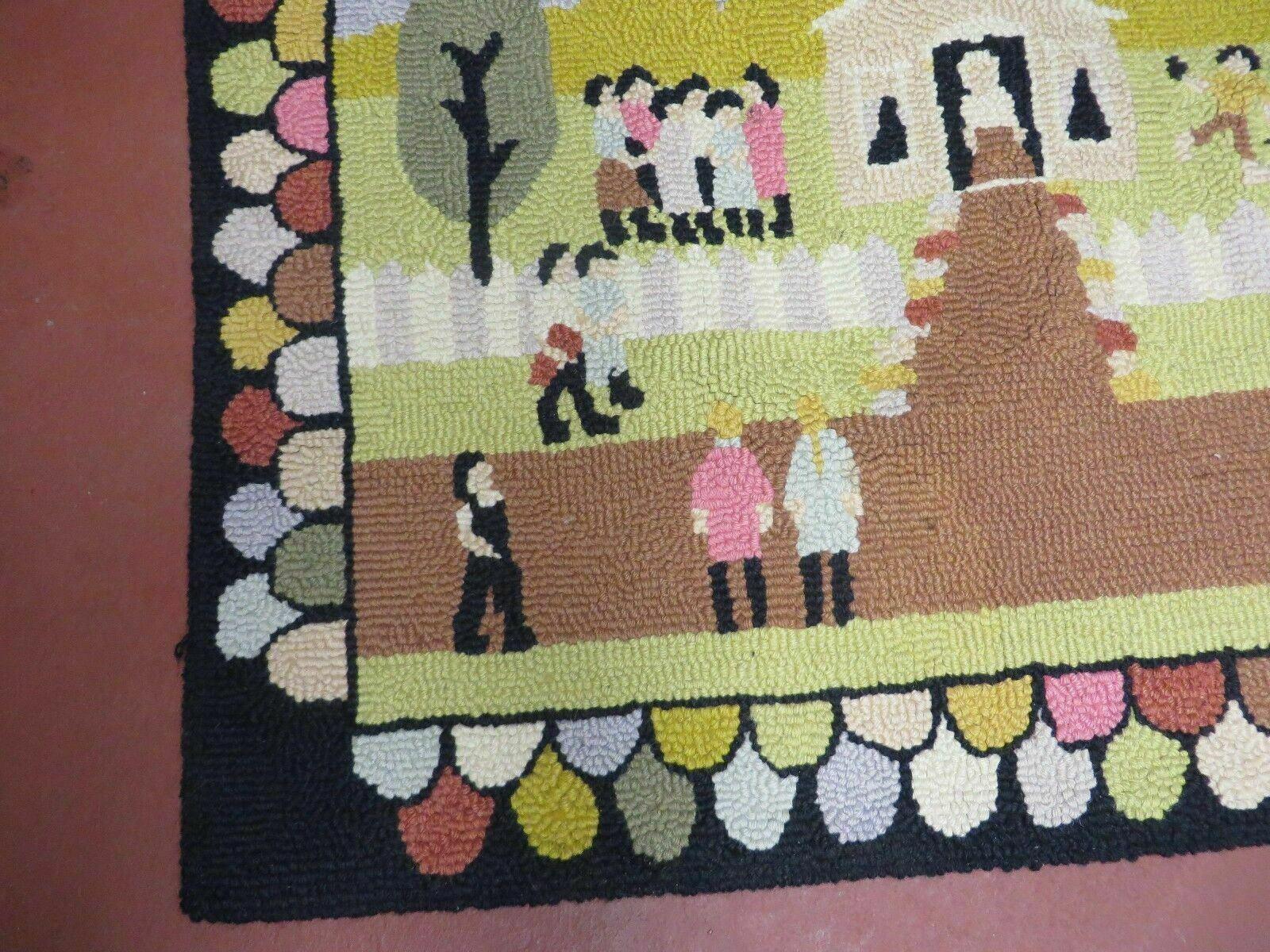 2' X 3' Vintage Hand-Tufted Children Playing Hooked Rug Wool Nice - Jewel Rugs