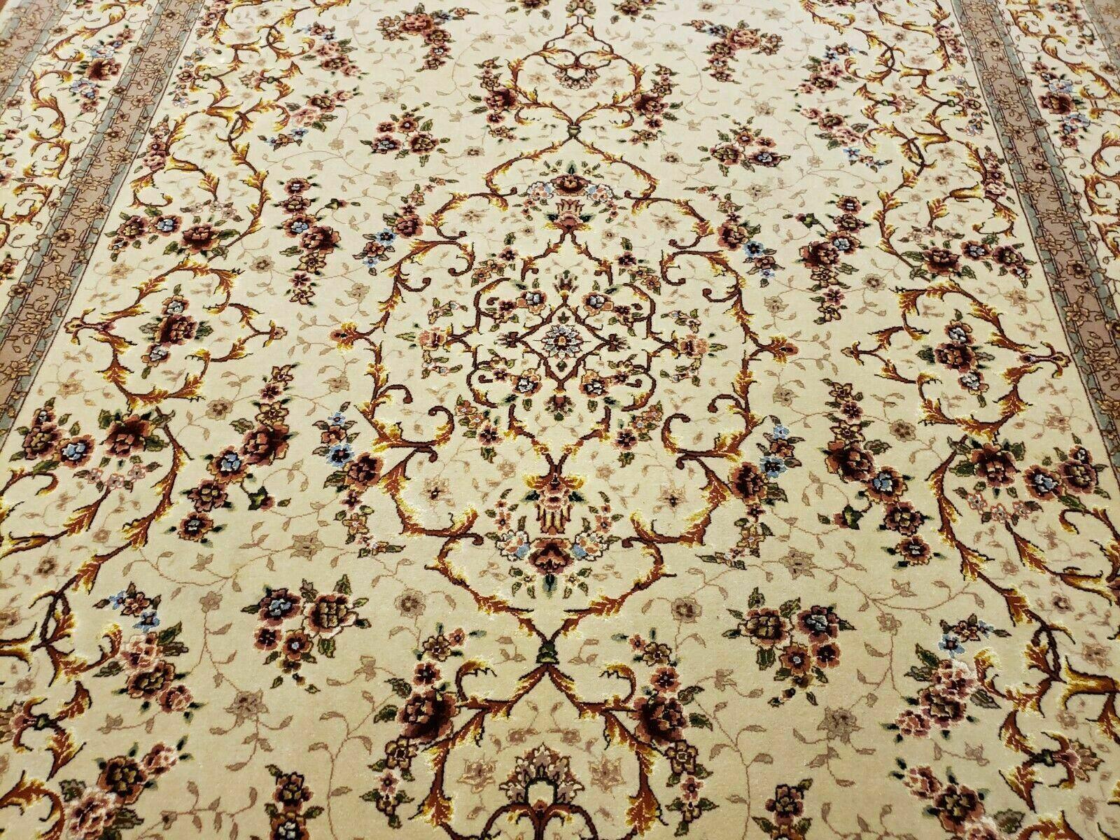 6' X 9' Vintage Handmade Ultra Fine Chinese Floral Wool Rug Silk Accents Beige - Jewel Rugs