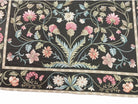 Black Aubusson Needlepoint Rug 9x12, Flatweave Carpet Floral Pattern, Flowers, European Design, Handmade Hand-Knotted Hand-Woven, Brand New - Jewel Rugs