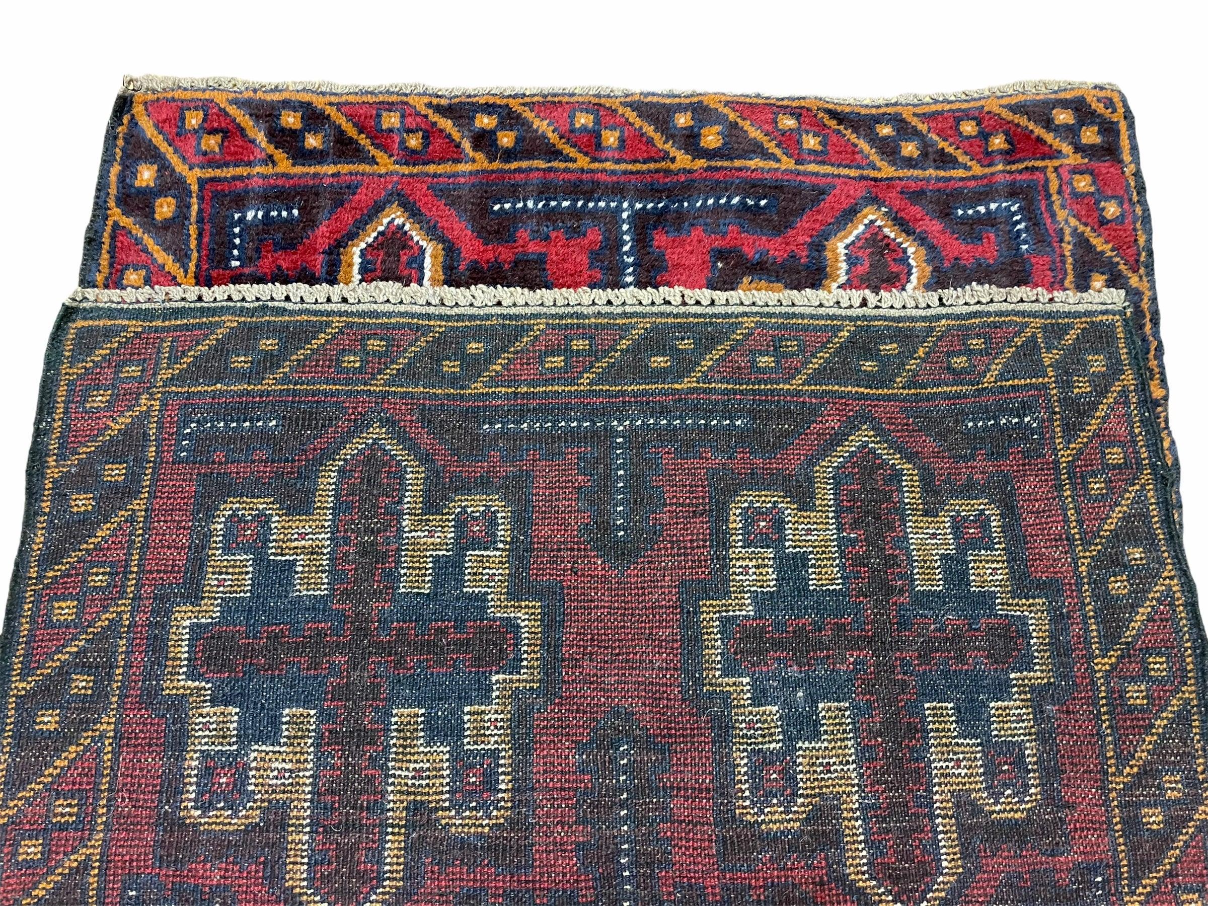 2' 7" X 4' 6" Vintage Handmade Tribal Wool Rug Balouchi Rug Afghan Rug Red Blue - Jewel Rugs