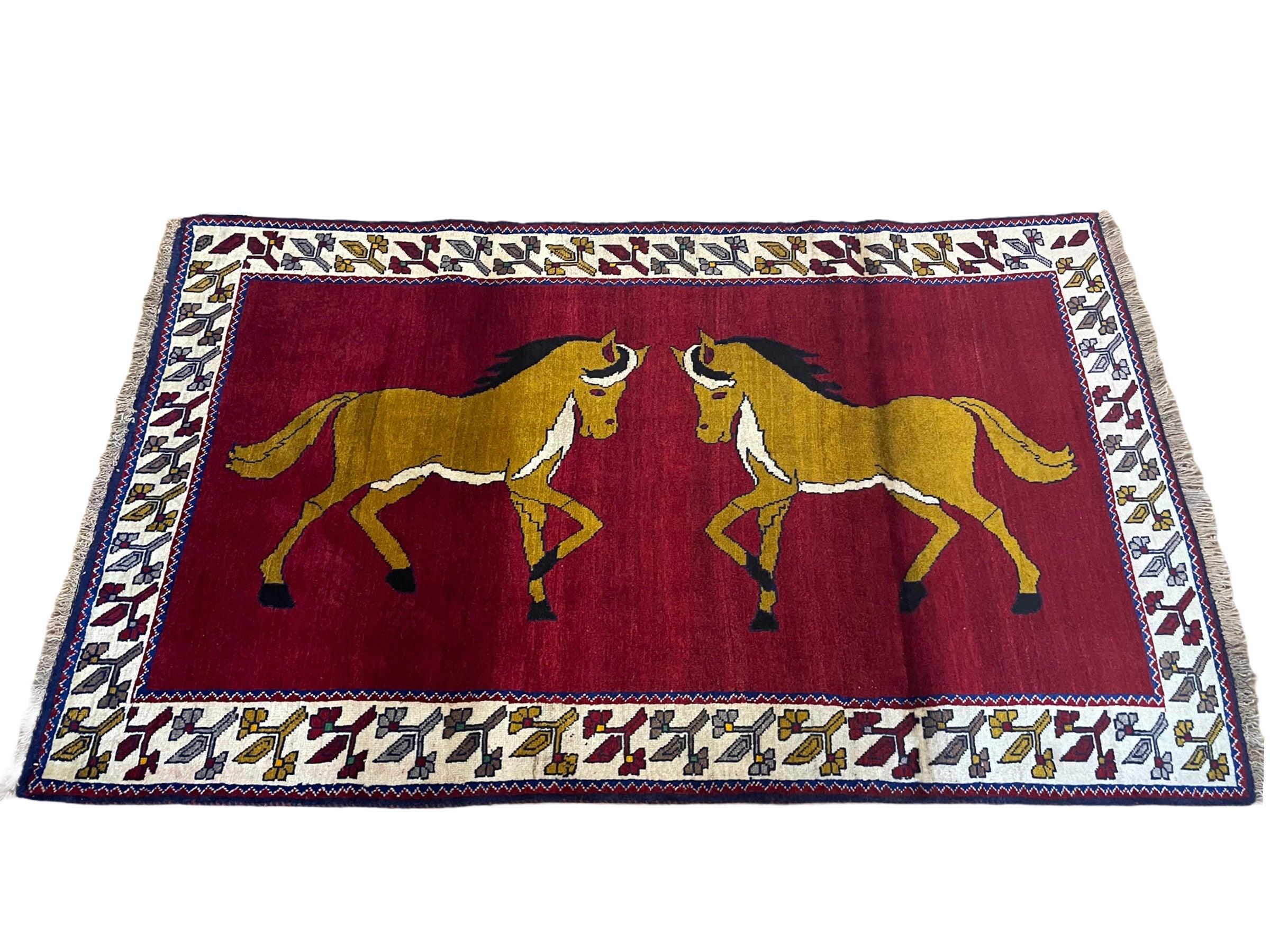 4 X 7 Handmade Hand-Knotted Quality Wool Rug Horses Zagros Red Mustard Gold New - Jewel Rugs