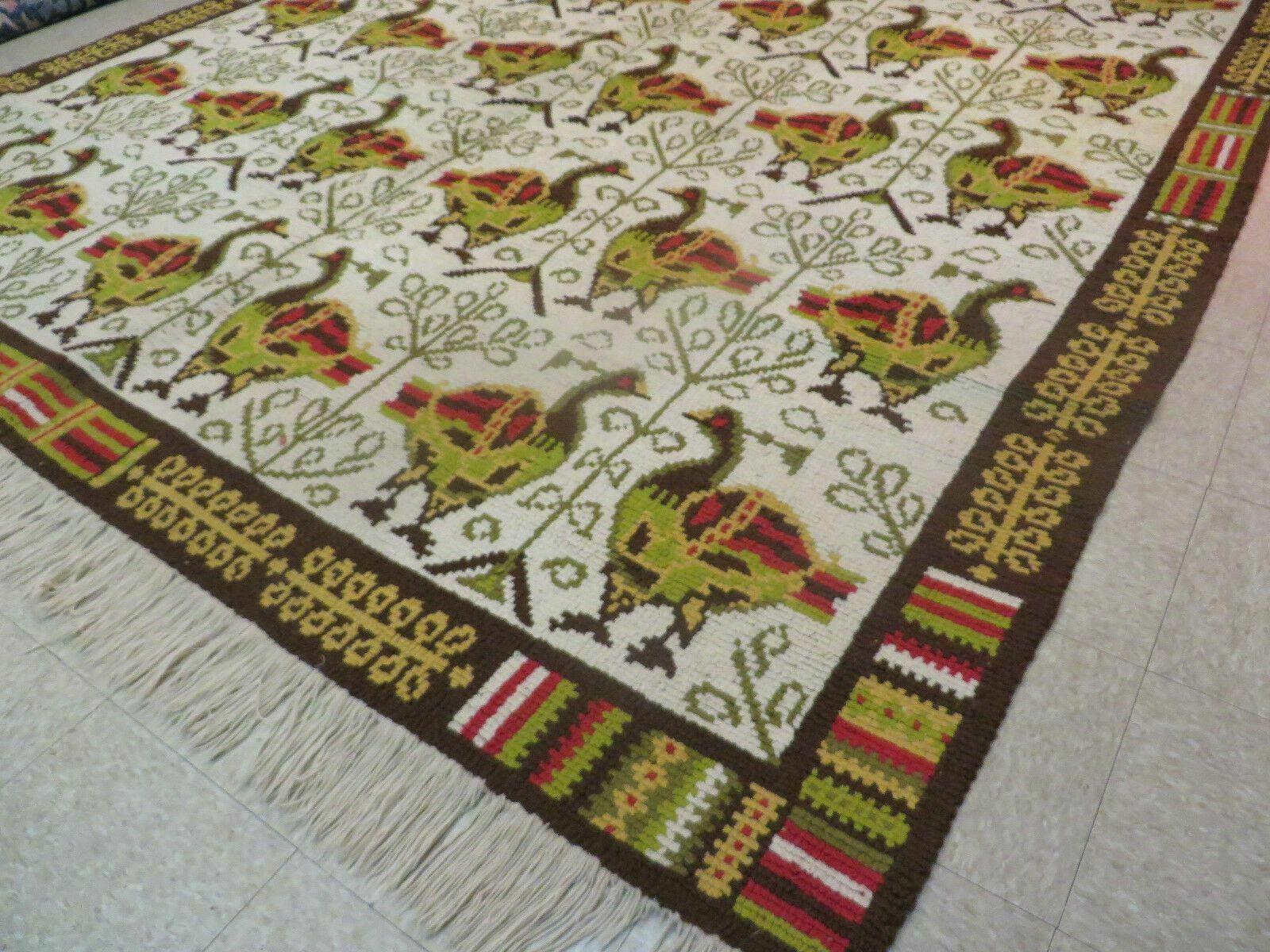 9' X 11' Animal Pictorial Handmade Spanish Wool Rug Vintage Scandinavian Design - Jewel Rugs