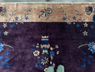 Antique Chinese Peking Rug 10x15, Purple and Tan Art Deco Carpet, Large Asian Oriental Wool Chinese Fete Hand Knotted Early 20th Century Rug - Jewel Rugs