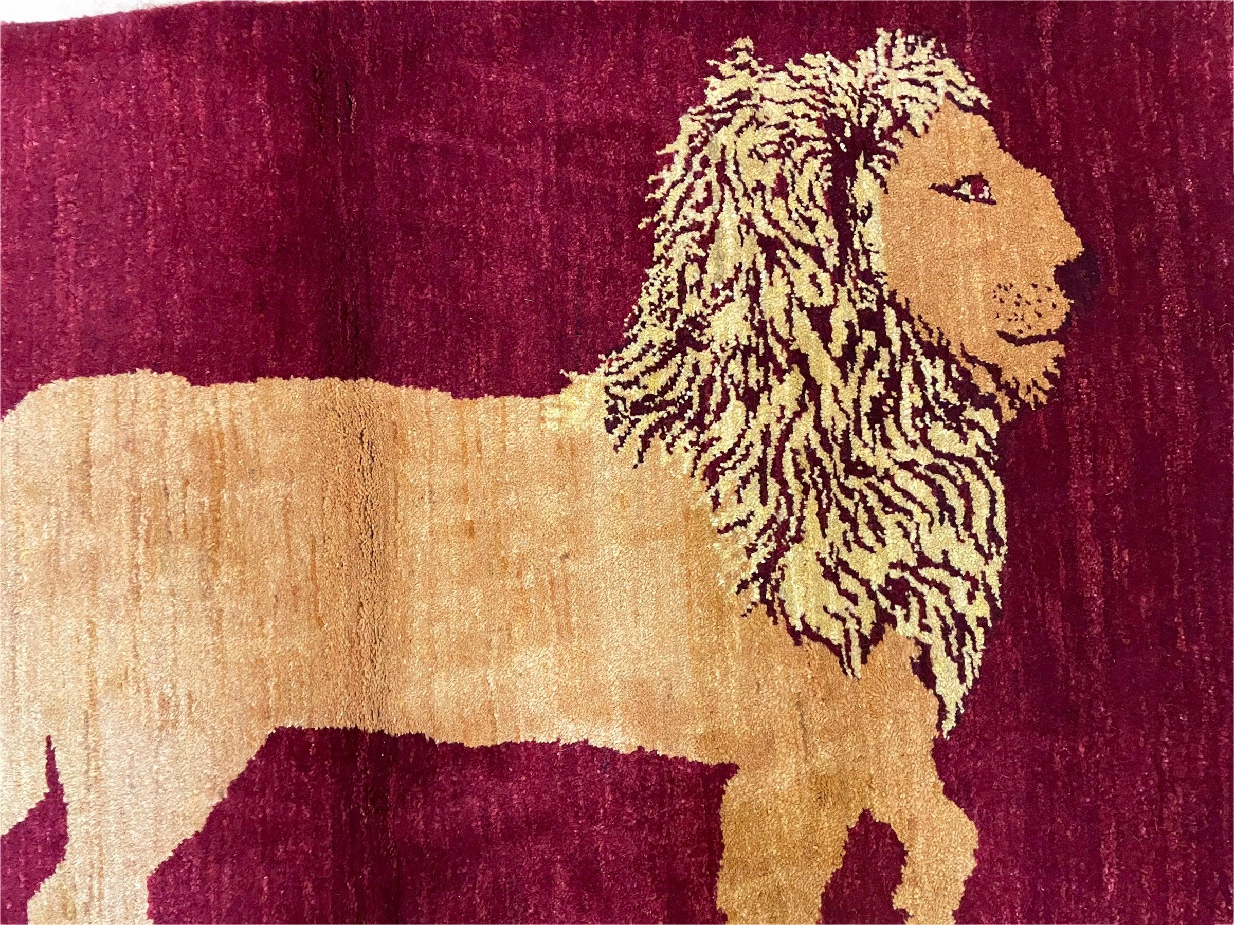 3.5 X 5 Handmade Rug Vintage New Rug Quality Wool Lion Red Veggy Dyes Pictorial - Jewel Rugs