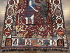 Antique Persian Shiraz Pictorial Rug 3.6 x 5, Persian Tribal Rug, Handmade, Lions, Highly Unique Collectible Small Persian Carpet, Maroon, Wool - Jewel Rugs