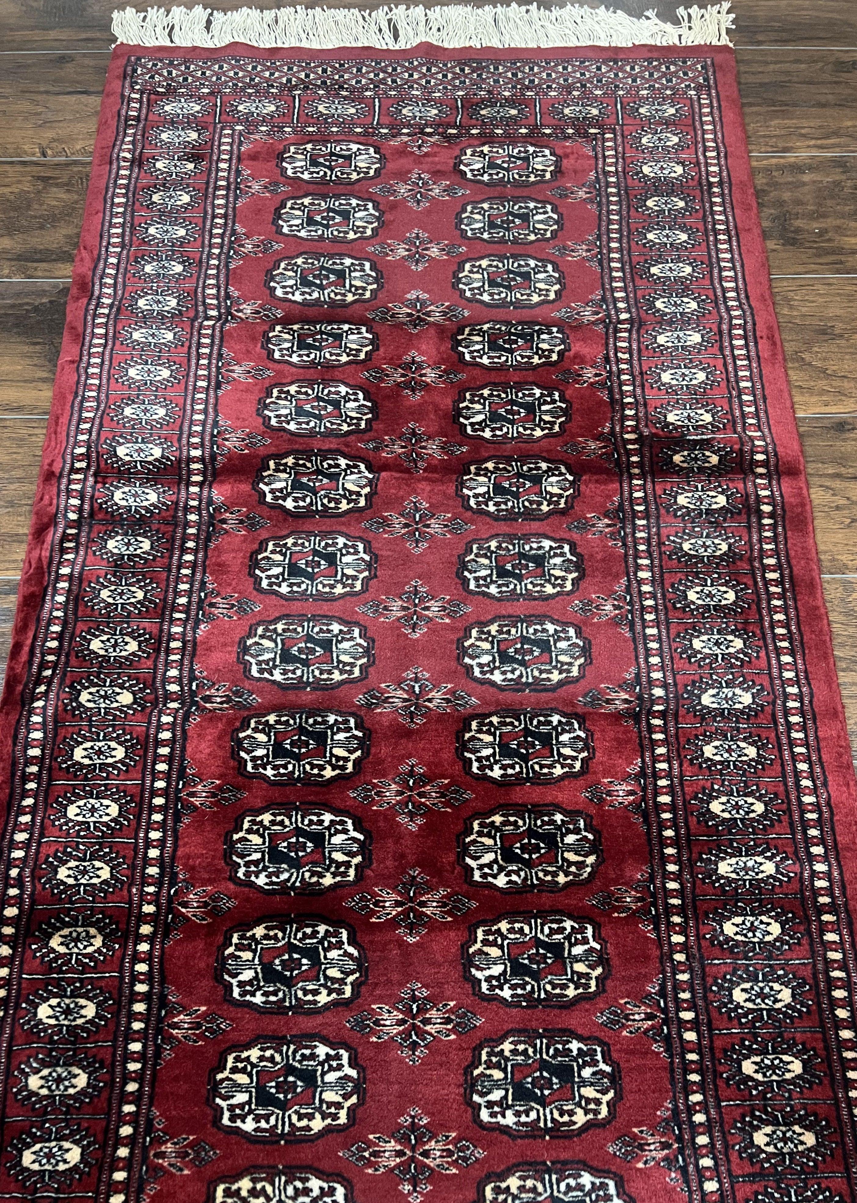 Turkoman Runner Long Wool Rug 2' 8" x 19' 8" Vintage Runner Rug, Hallway Rug, Bokhara Runner, Red Turkmen Rug, Wool Bukhara Runner 19ft 20ft - Jewel Rugs