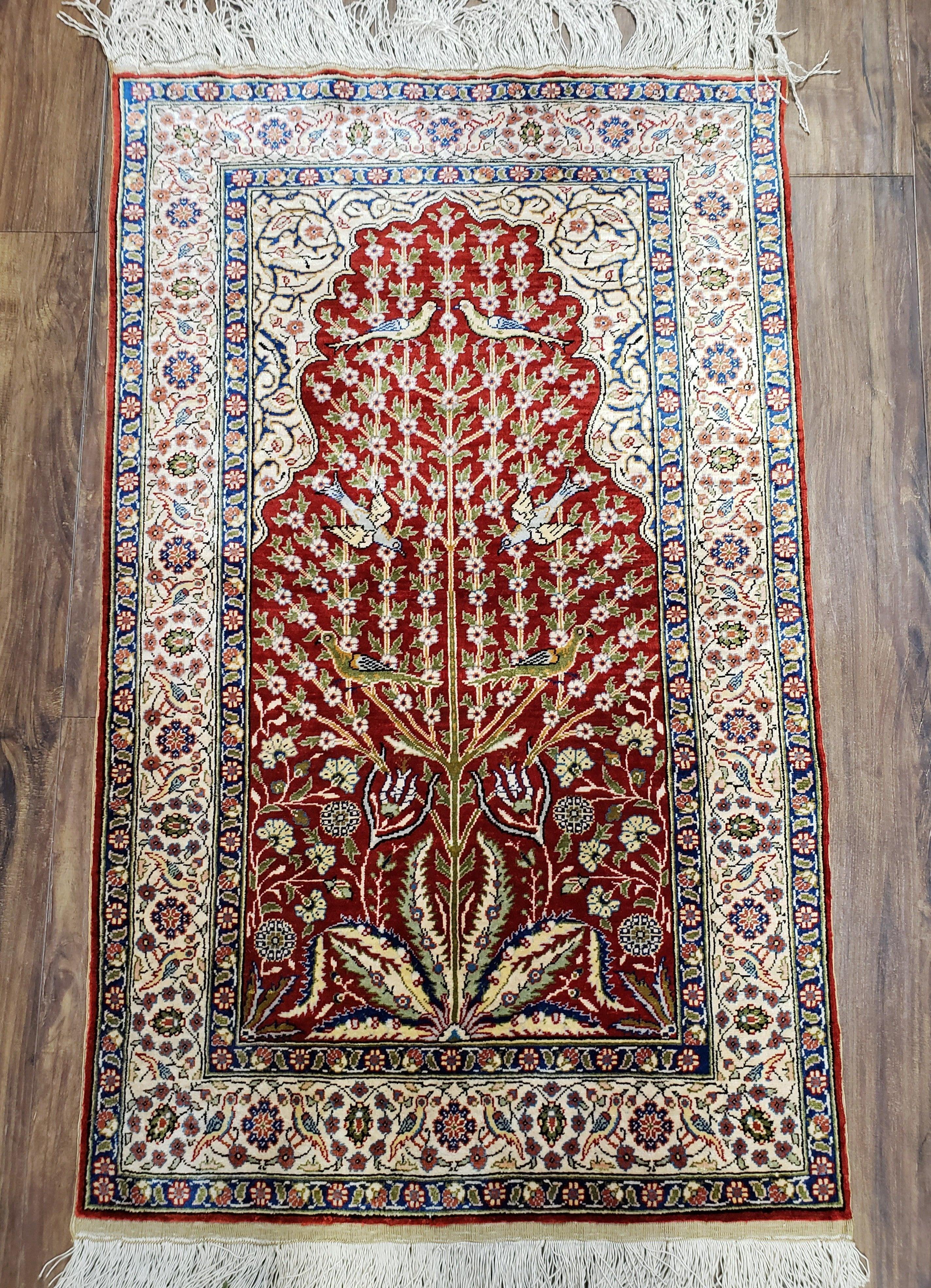 Silk Turkish Hereke Rug 2'1" x 3'4", Tree of Life Silk Rug with Birds, Top Quality Oriental Carpet, Small Silk Rug 2x3, Hand Knotted Vintage - Jewel Rugs