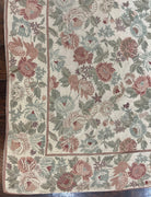 Indian Hand Stitched Rug 9x12, Floral Allover, Vintage Chain Stitched Wool Carpet, Cream Rose Pink Green, Large Flatweave Area Rug 9 x 12 ft - Jewel Rugs