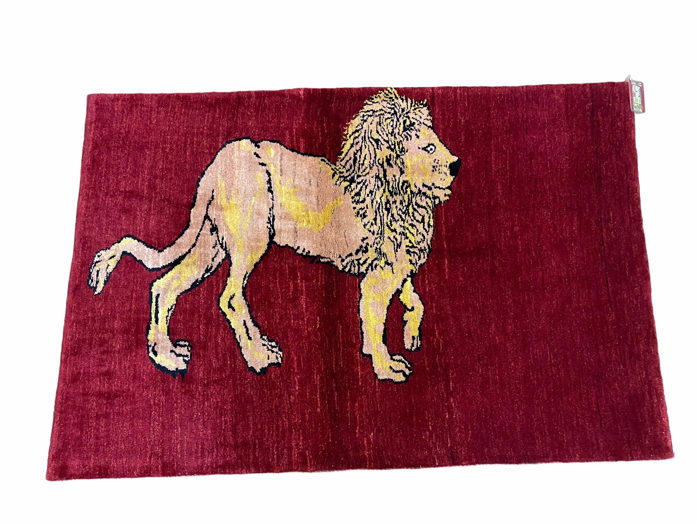 3 X 5 Handmade New Vintage Rug Quality Wool Lion Red Veggy Dyes Hand-Knotted - Jewel Rugs