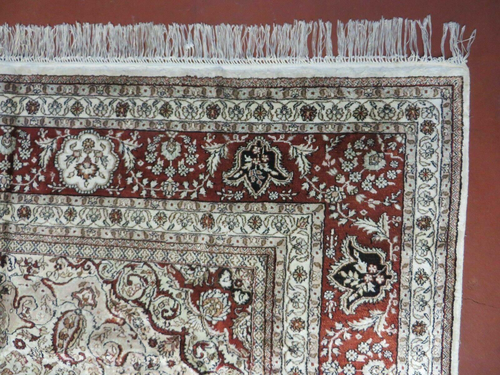 6' X 9' Vintage Handmade Fine India Kashmiri Silk Rug Hand Knotted Carpet Nice - Jewel Rugs