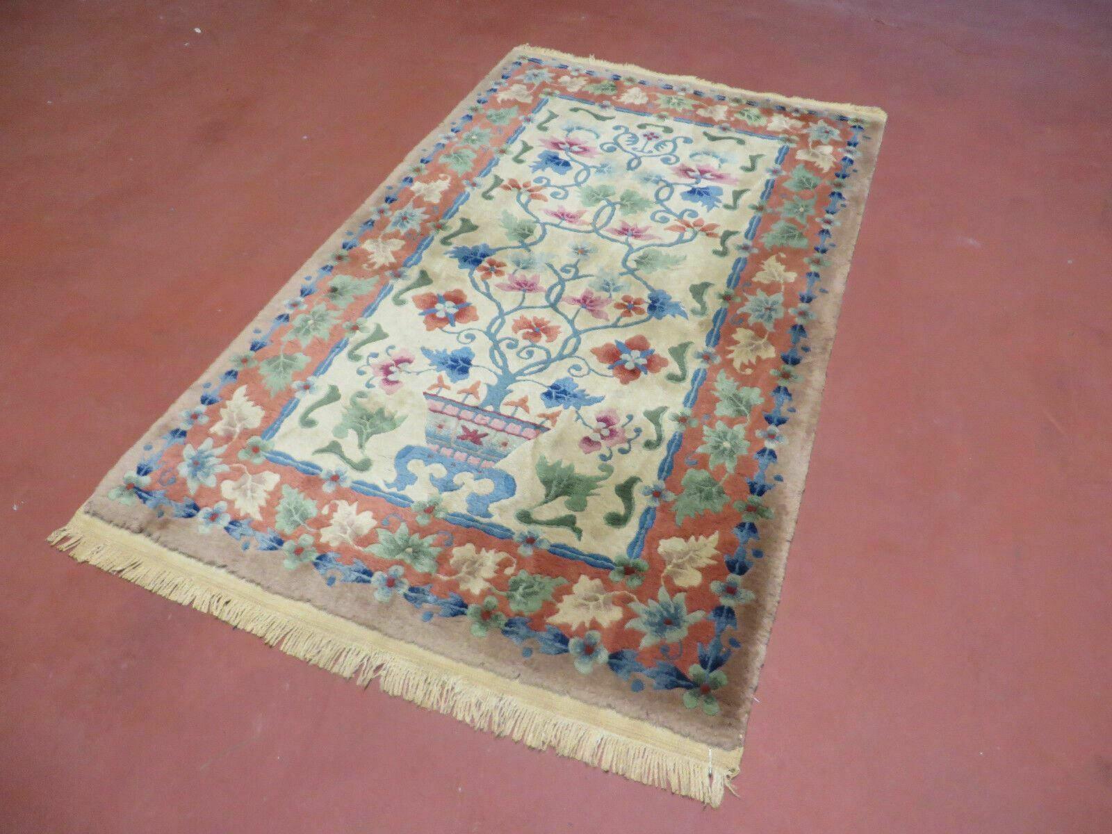 3' X 5' Vintage Art Deco Nichols Handmade Chinese Wool Rug Flowers Vase - Jewel Rugs