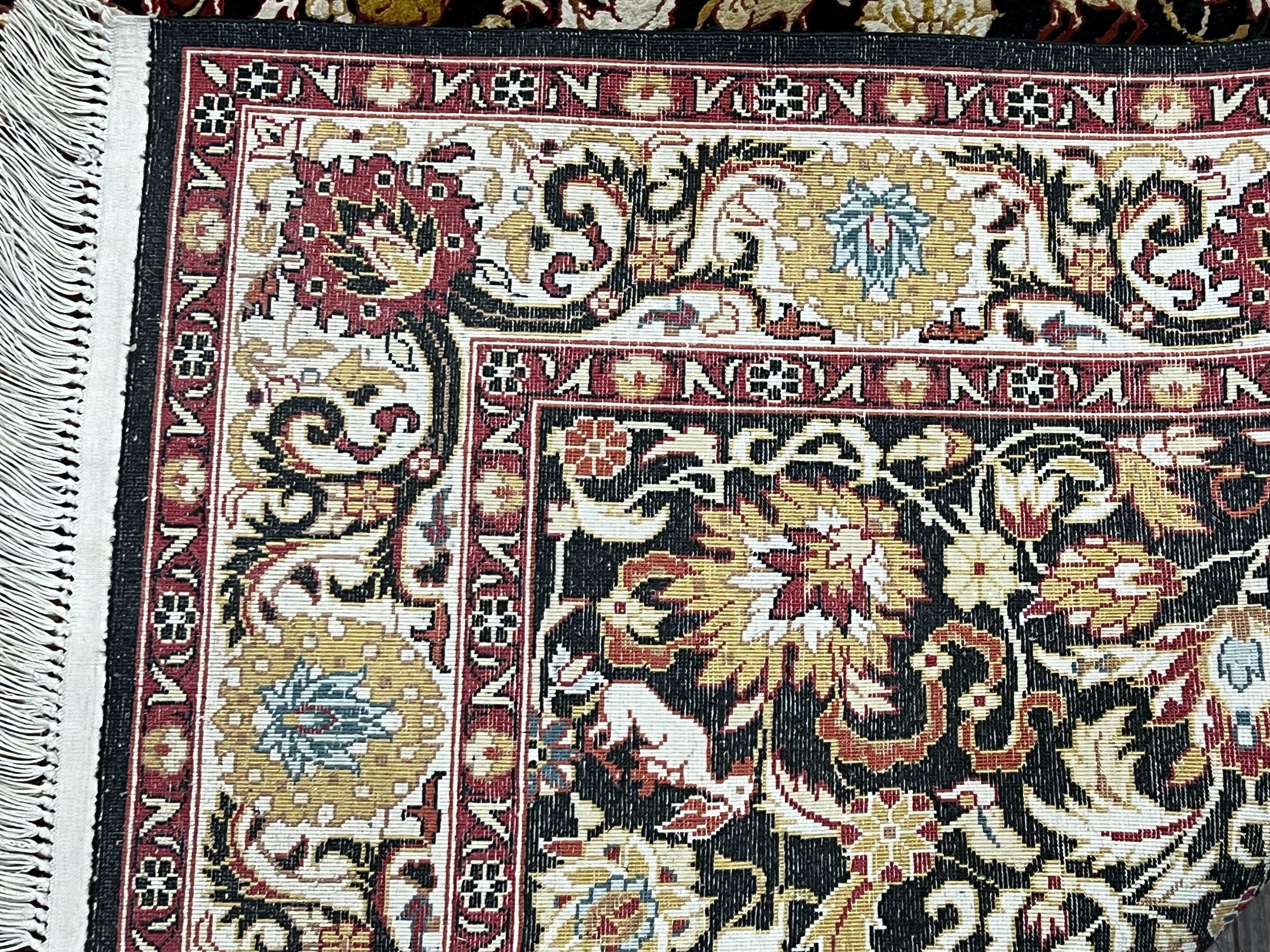 Sino Persian Silk Rug 3x5 Oriental Carpet 3 x 5 Fine Silk Rug, Black Ivory Gold, Animal Motifs, Flowers, High Quality, Vintage Silk Rug Wow - Jewel Rugs